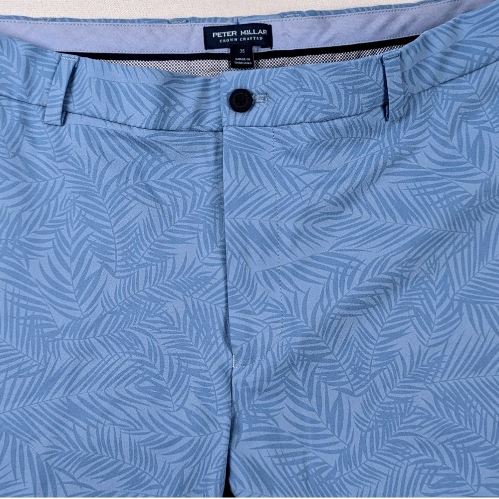 Peter Millar Crown Crafted Mens 35 Blue Palm Leaf Performance Golf Shorts - Picture 2 of 11